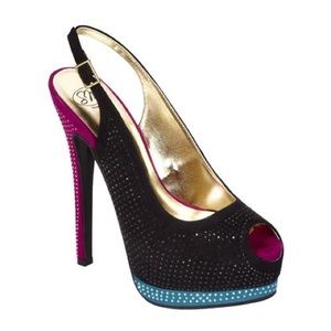 SM New York Black Blue Pink Rhinestone heels 8